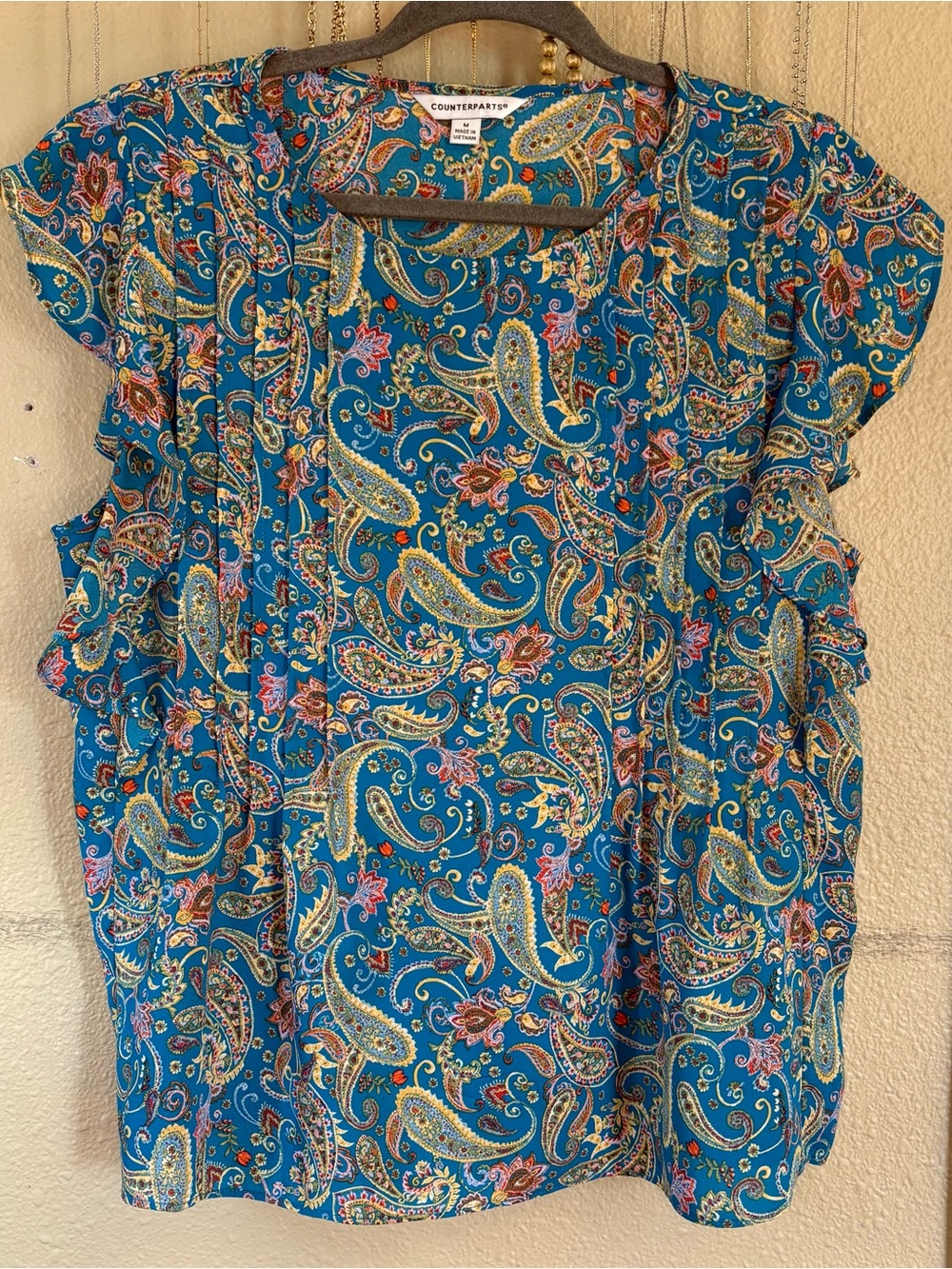Counterparts Teal Paisley Ruffle-Sleeve Blouse